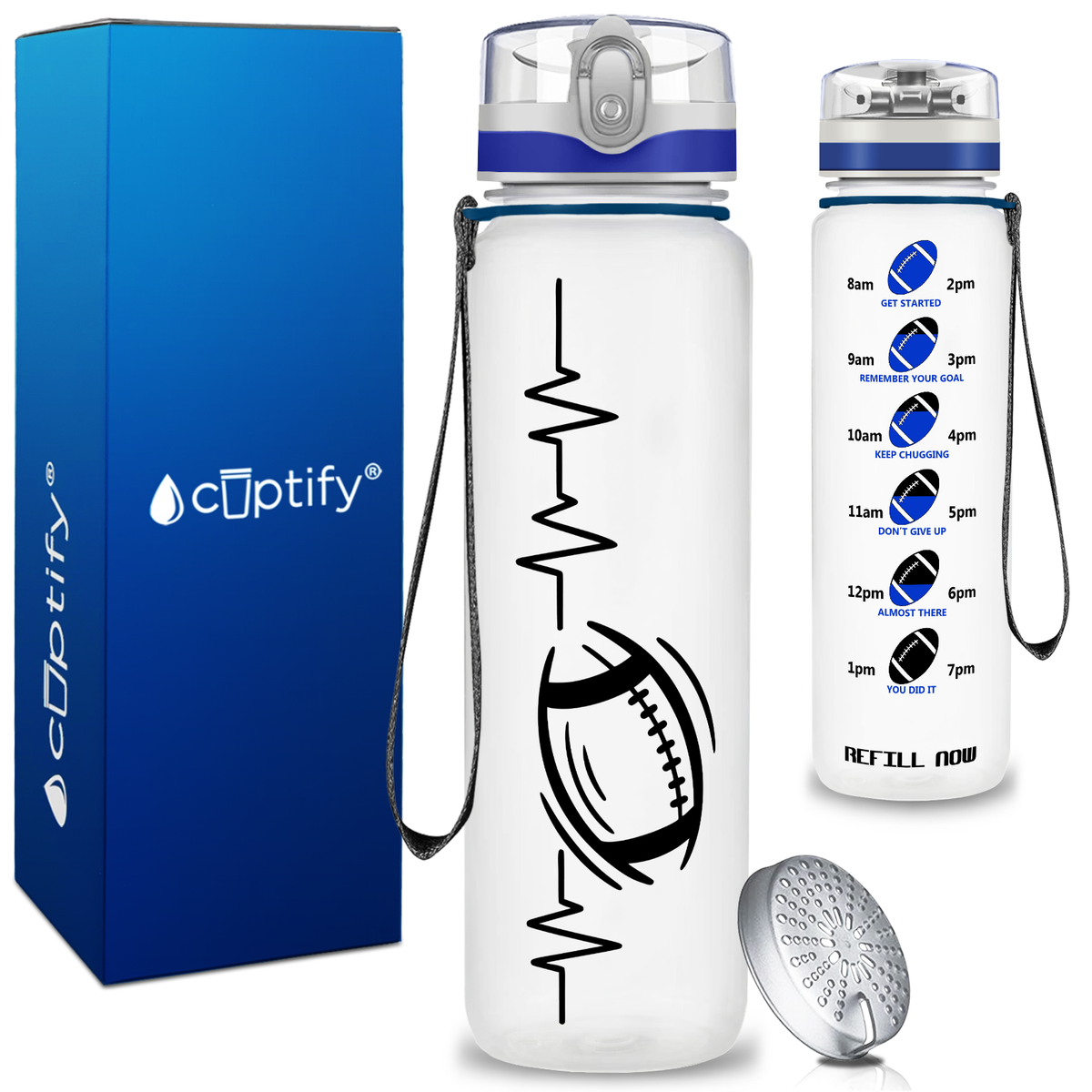 Pulse Heart Beat Football on 32 oz Motivational Tracking Water Bottle