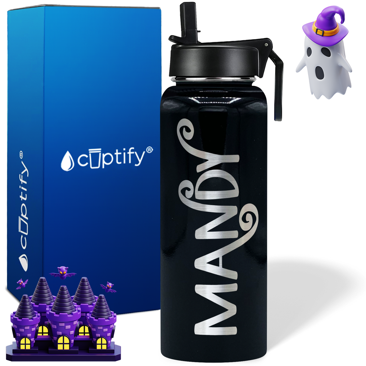 Personalized Curly Spooky on Halloween 40oz Water Bottle