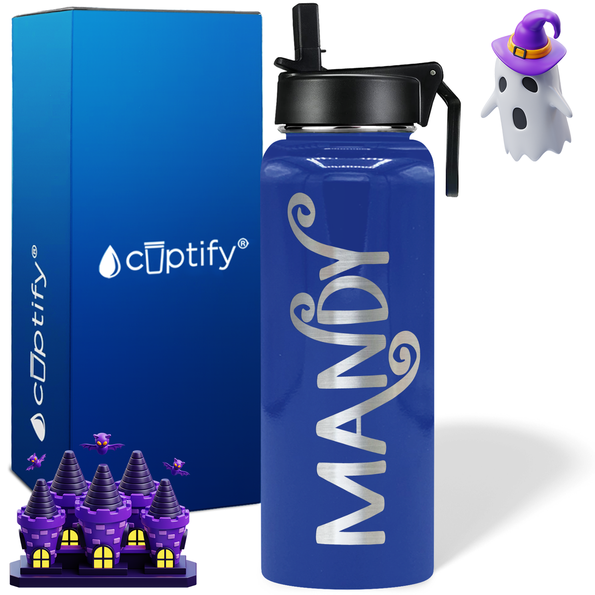 Personalized Curly Spooky on Halloween 40oz Water Bottle