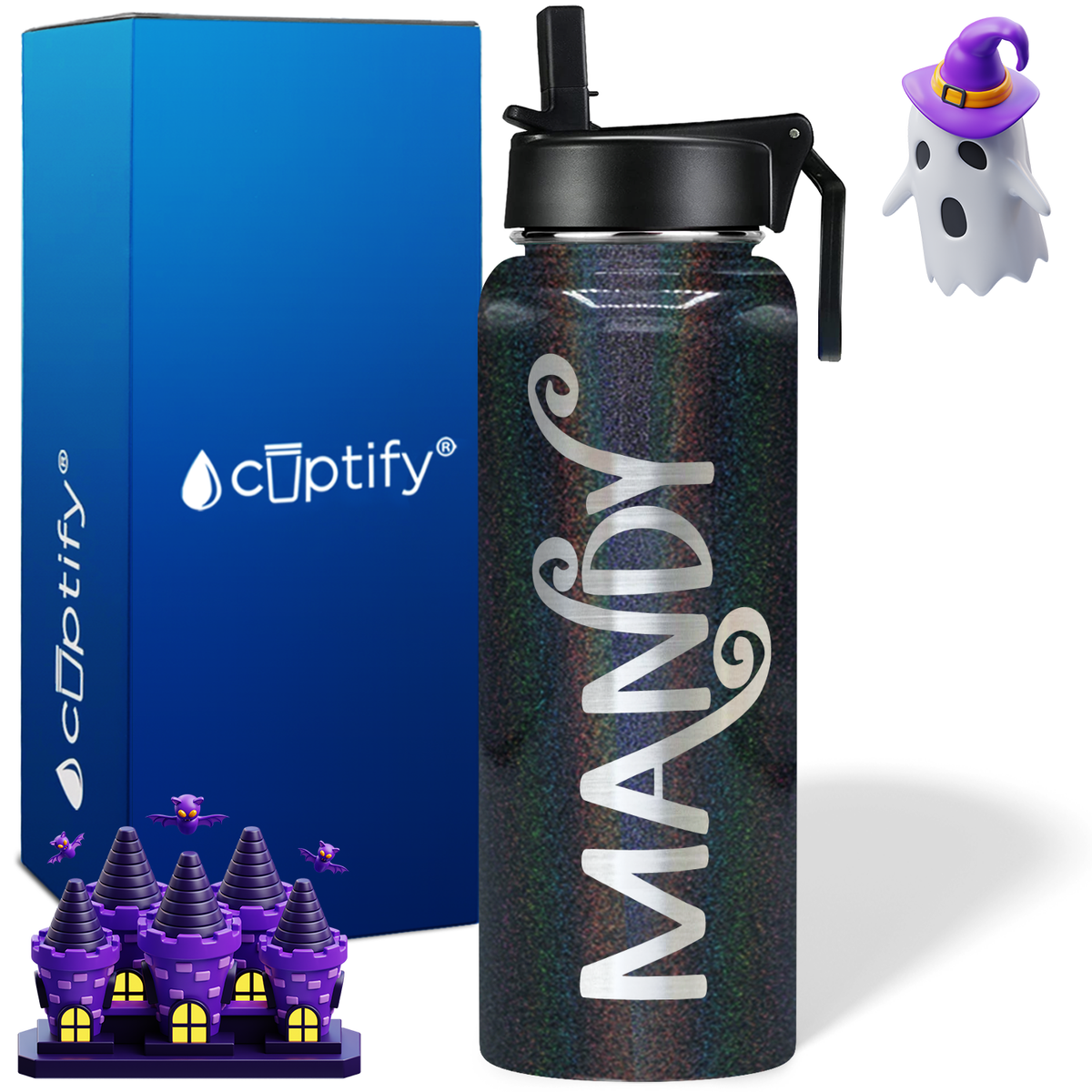 Personalized Curly Spooky on Halloween 40oz Water Bottle