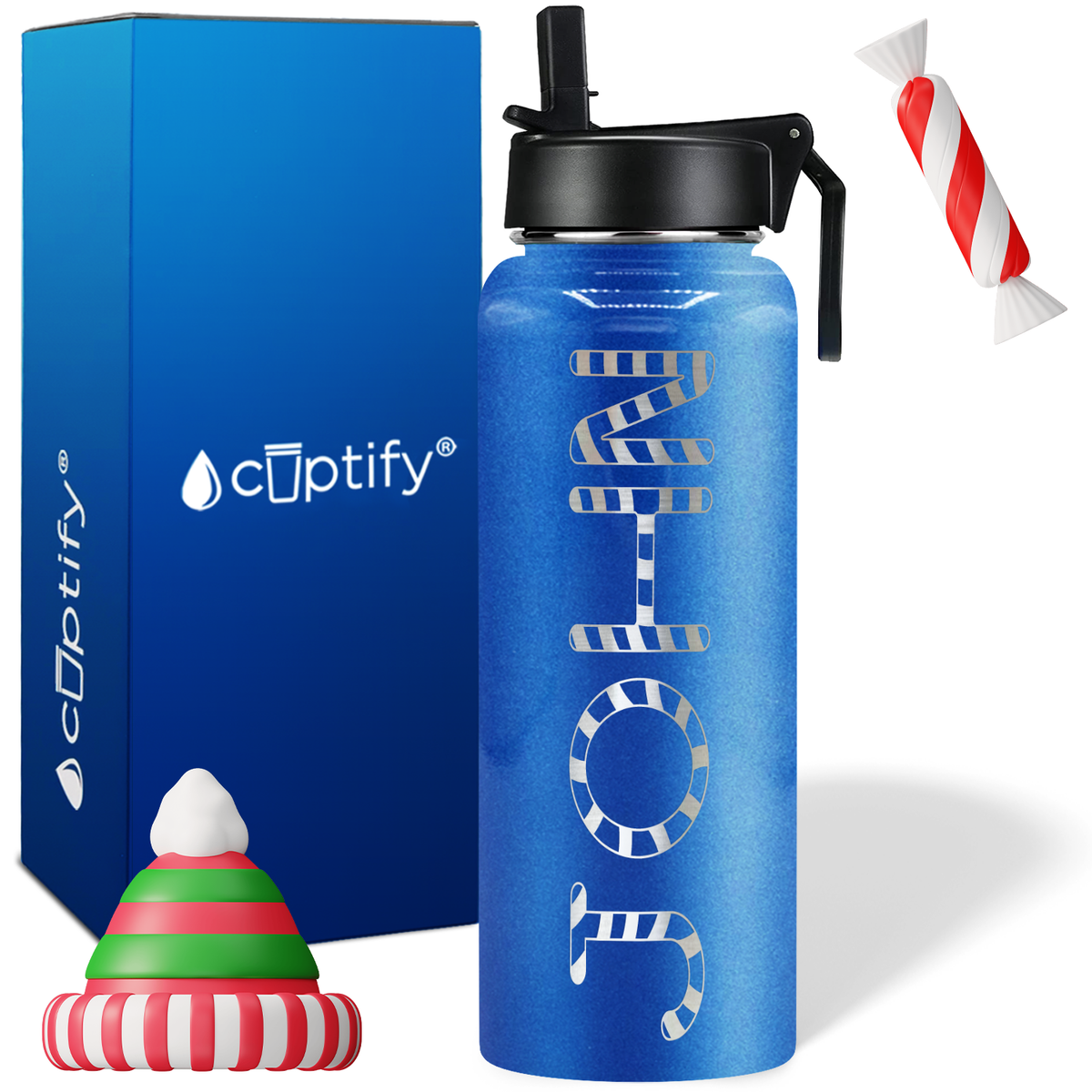 Personalized Candy Canes Christmas Font on 40oz Wide Mouth