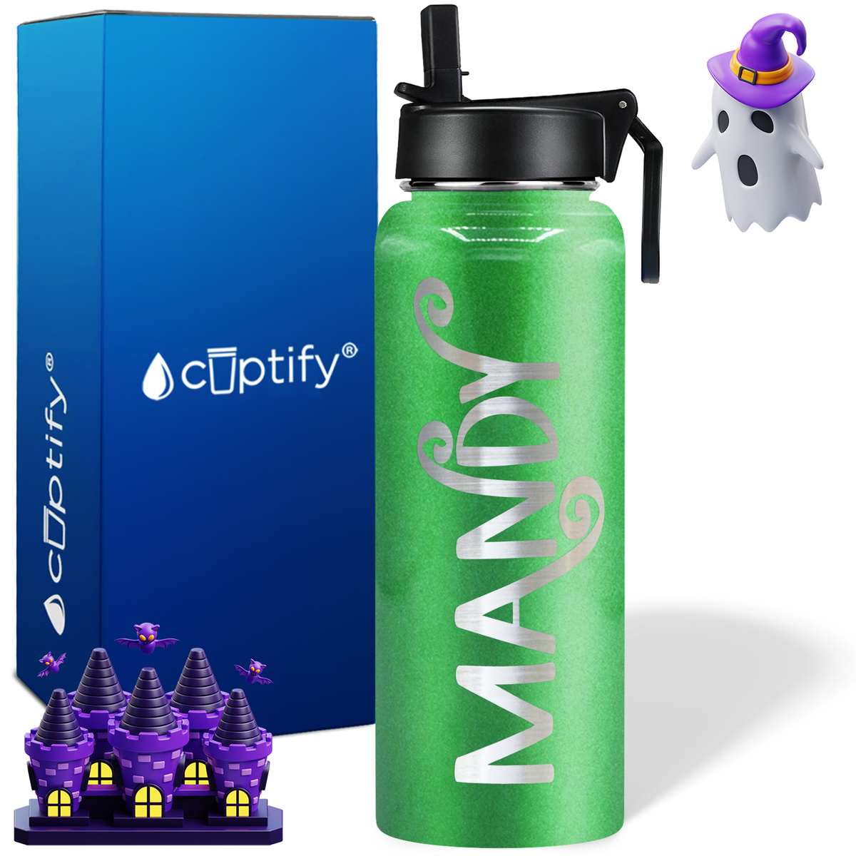 Personalized Curly Spooky on Halloween 40oz Water Bottle