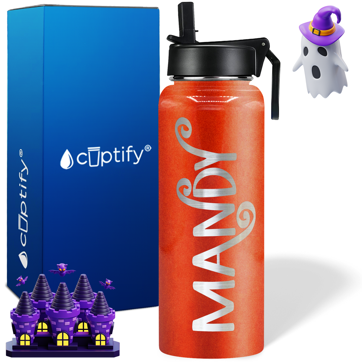Personalized Curly Spooky on Halloween 40oz Water Bottle