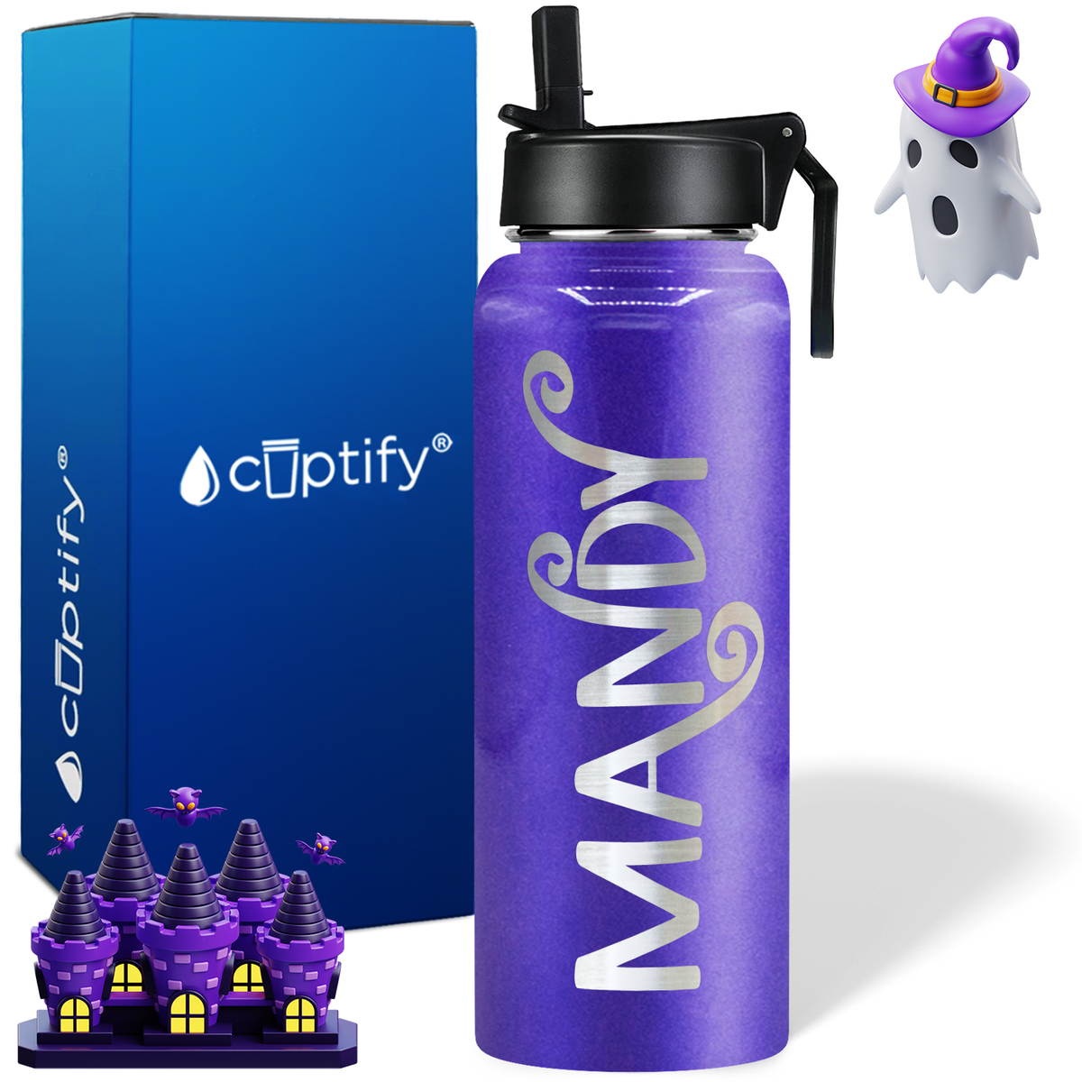 Personalized Curly Spooky on Halloween 40oz Water Bottle