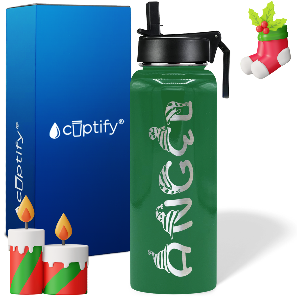 Personalized Elfen Christmas Font on 40oz Wide Mouth