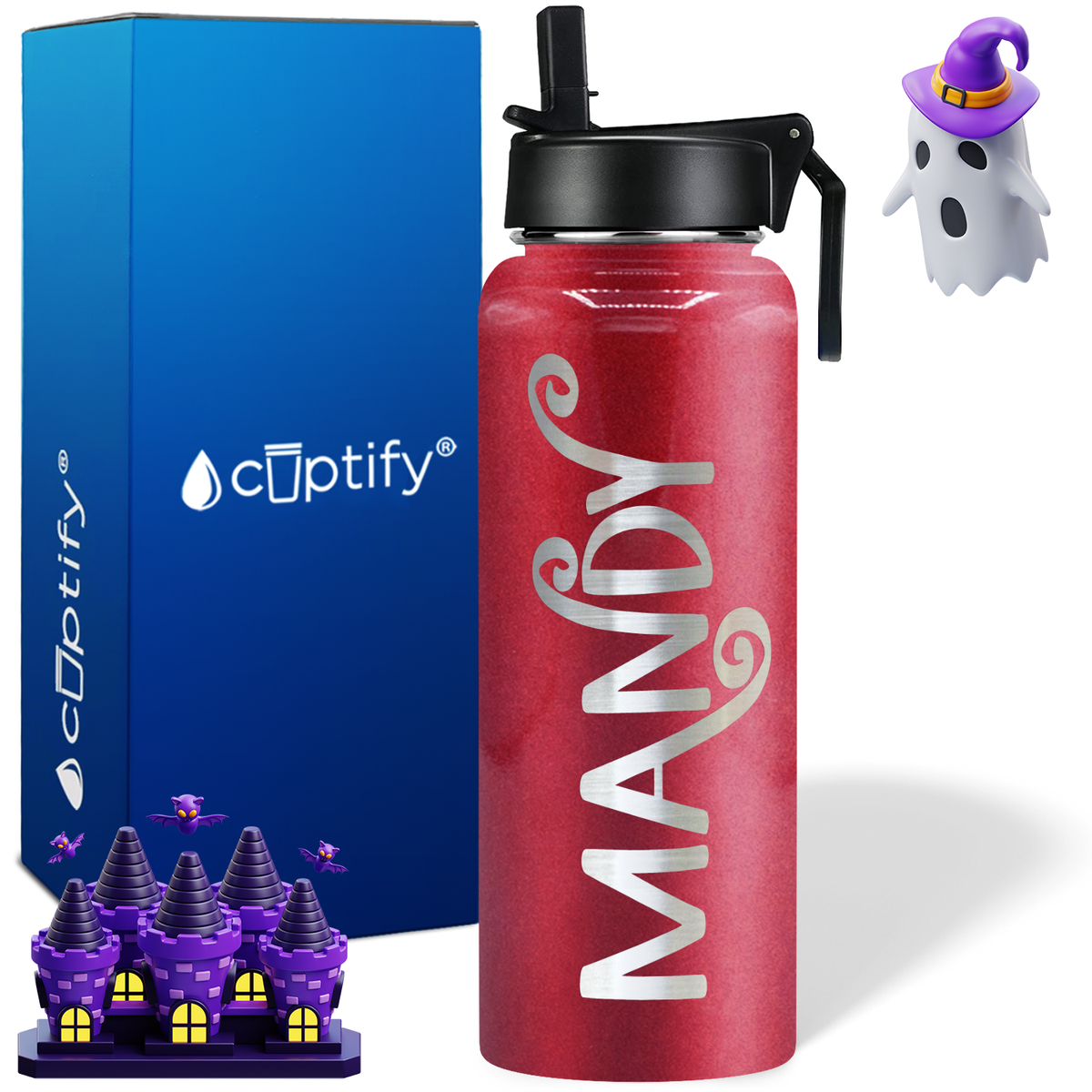 Personalized Curly Spooky on Halloween 40oz Water Bottle