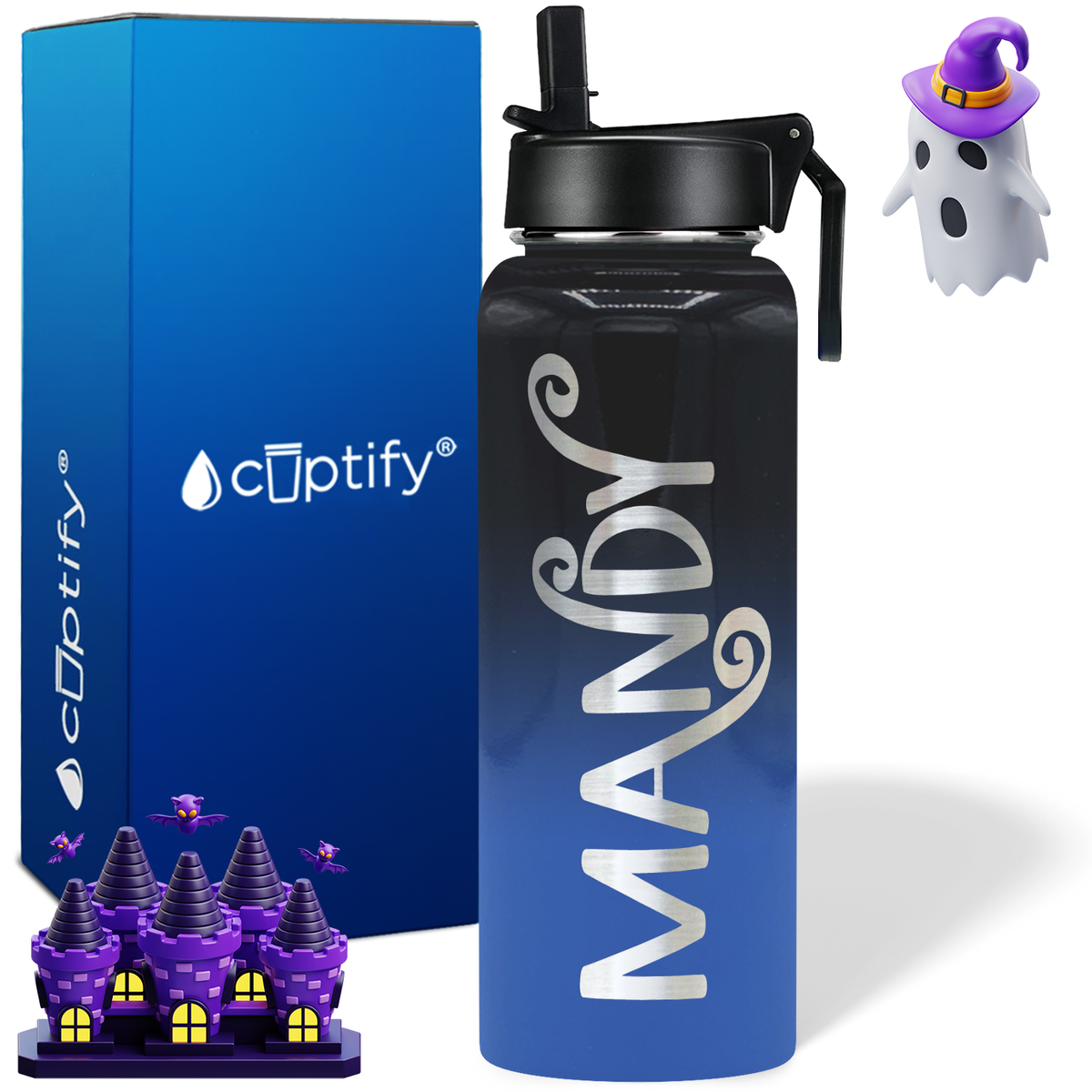 Personalized Curly Spooky on Halloween 40oz Water Bottle