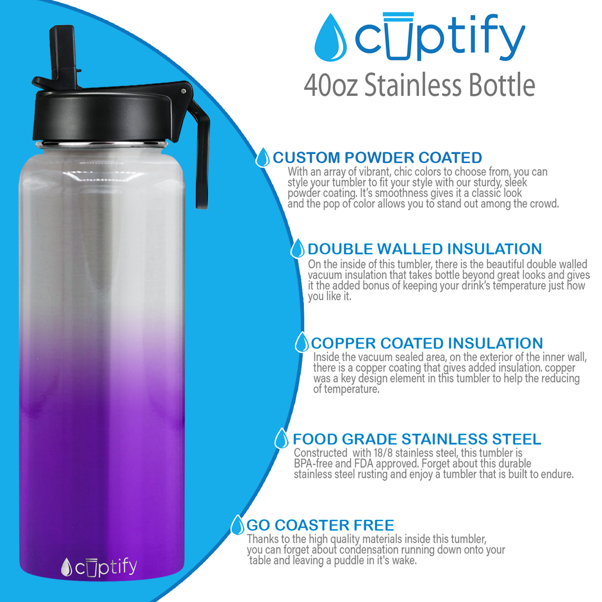 Purple Ombre Translucent 40oz Wide Mouth Water Bottle