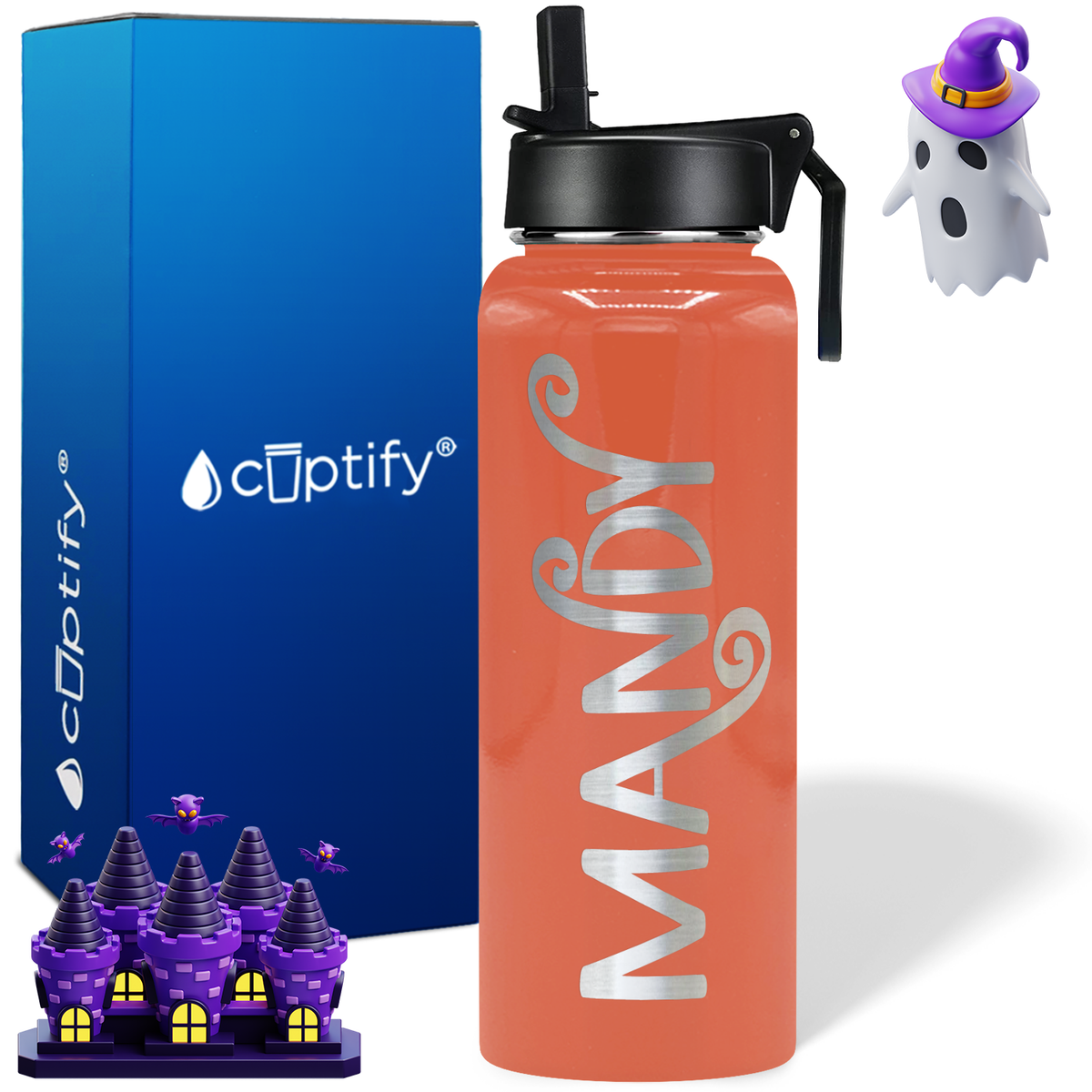 Personalized Curly Spooky on Halloween 40oz Water Bottle