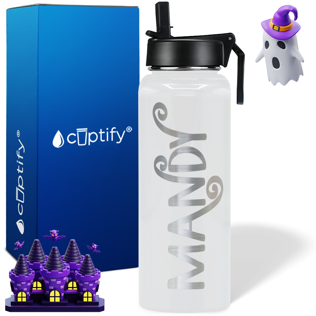 Personalized Curly Spooky on Halloween 40oz Water Bottle
