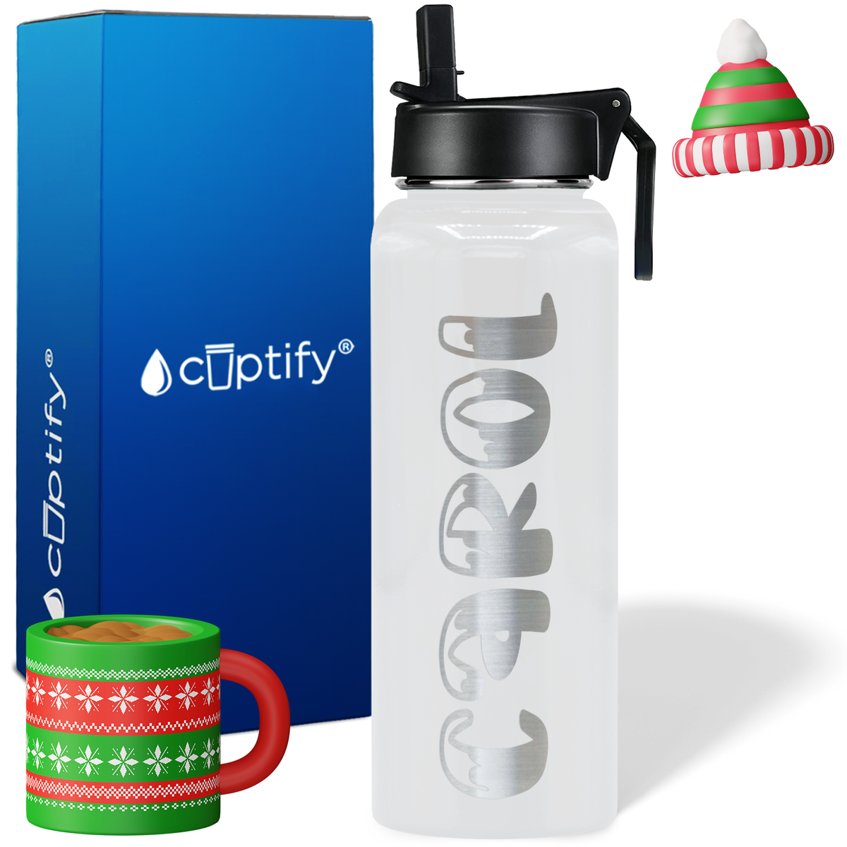 Personalized Frosty Christmas Font on 40oz Wide Mouth