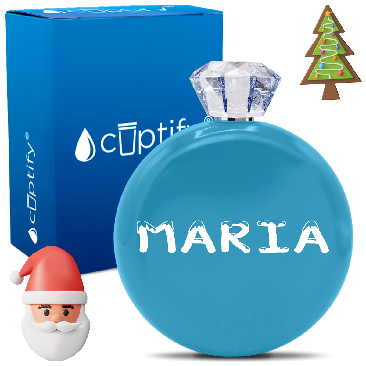 Personalized Snowy Christmas Font 5oz Jewel Flask