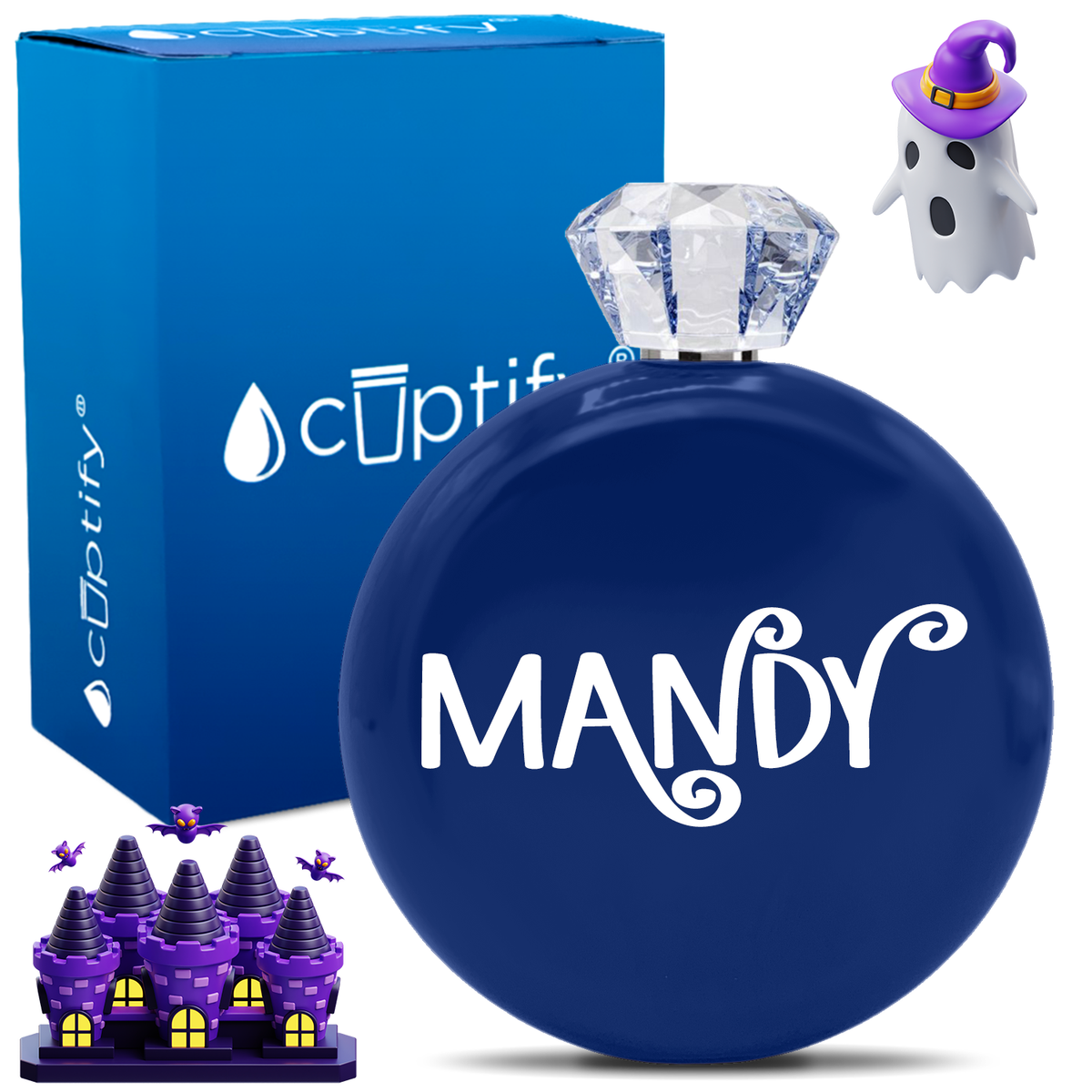 Personalized Curly Spooky Halloween Font 5oz Jewel Flask
