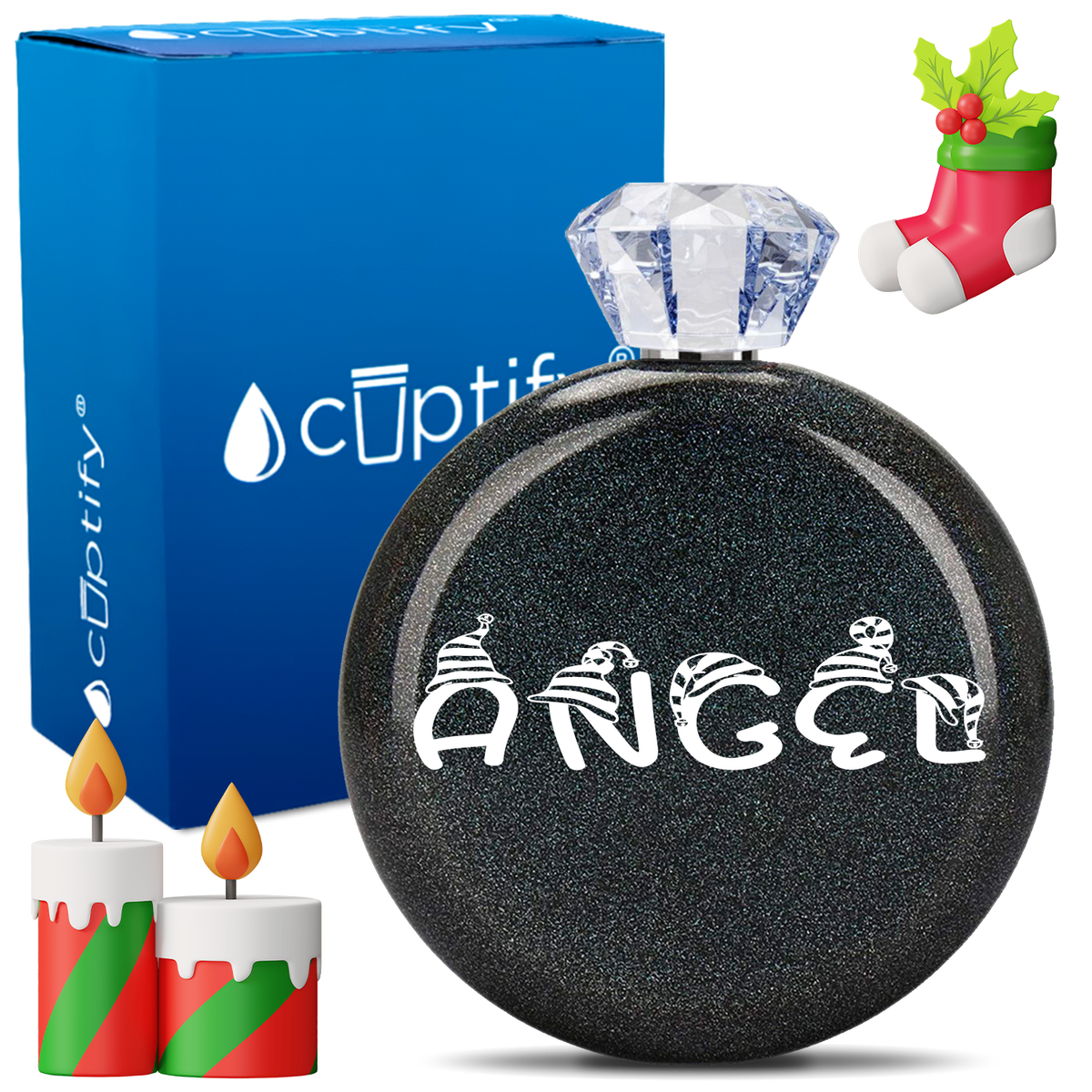 Personalized Elfen Christmas Font 5oz Jewel Flask
