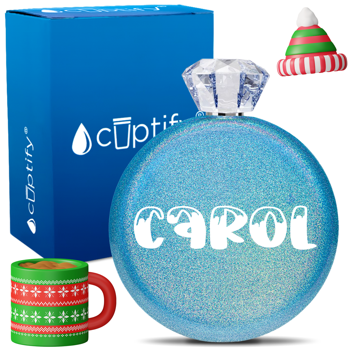 Personalized Frosty Christmas Font 5oz Jewel Flask