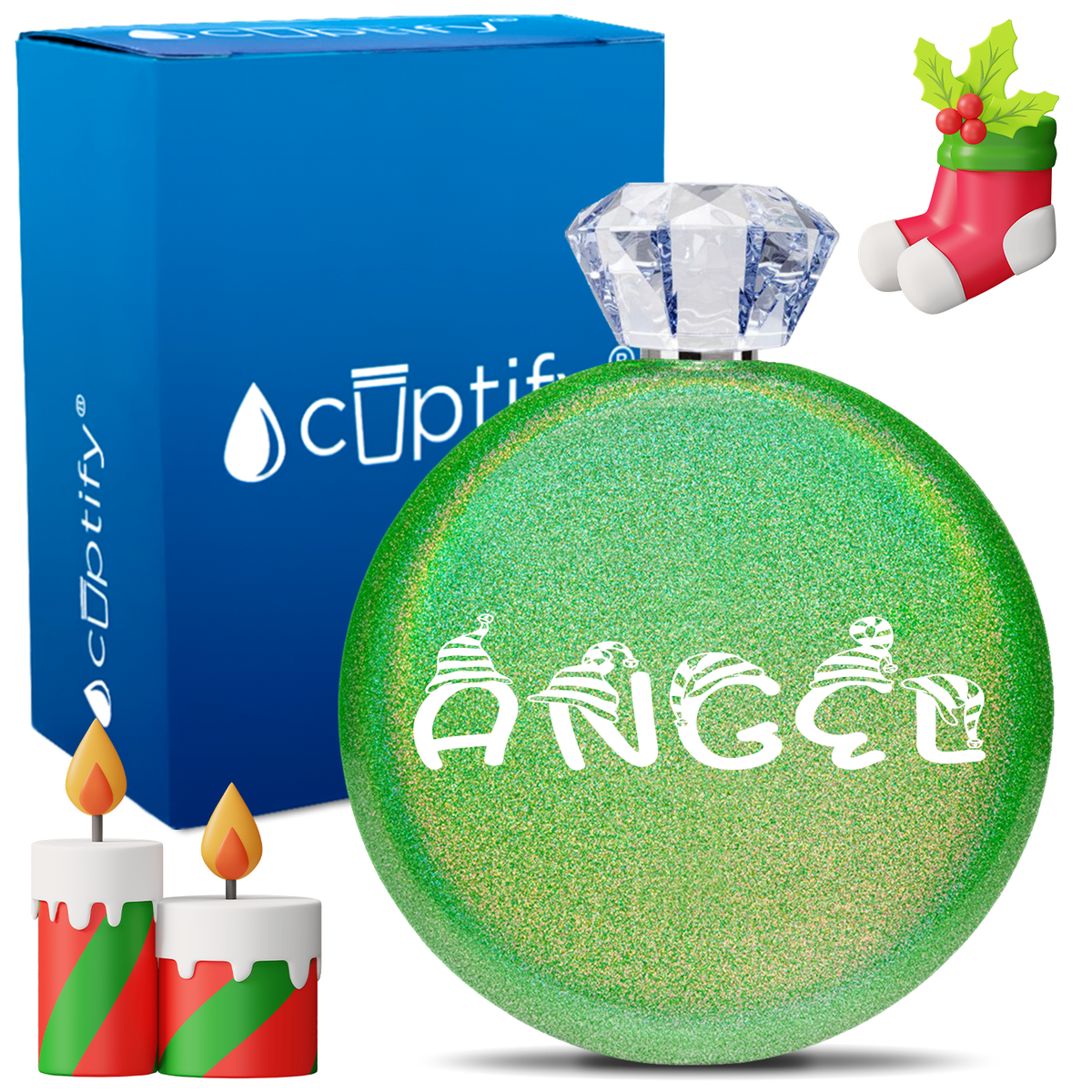 Personalized Elfen Christmas Font 5oz Jewel Flask