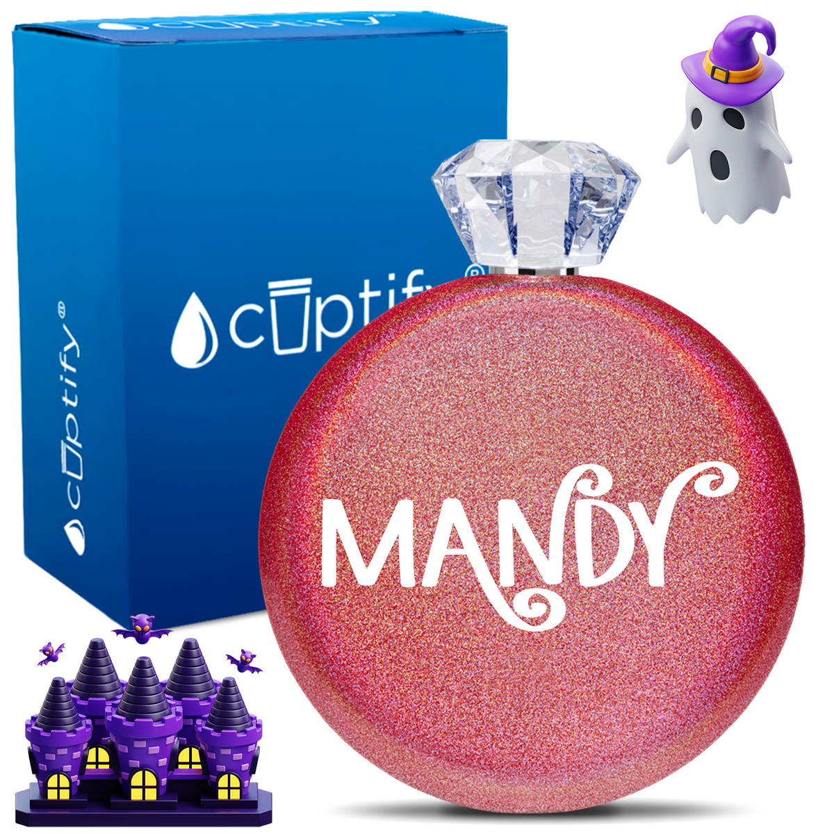Personalized Curly Spooky Halloween Font 5oz Jewel Flask