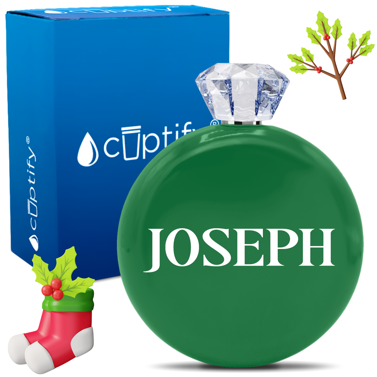 Personalized Merry Christmas Font 5oz Jewel Flask