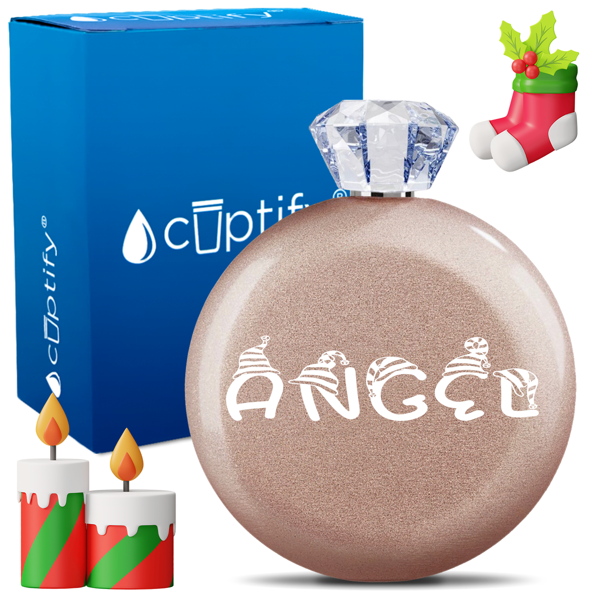 Personalized Elfen Christmas Font 5oz Jewel Flask