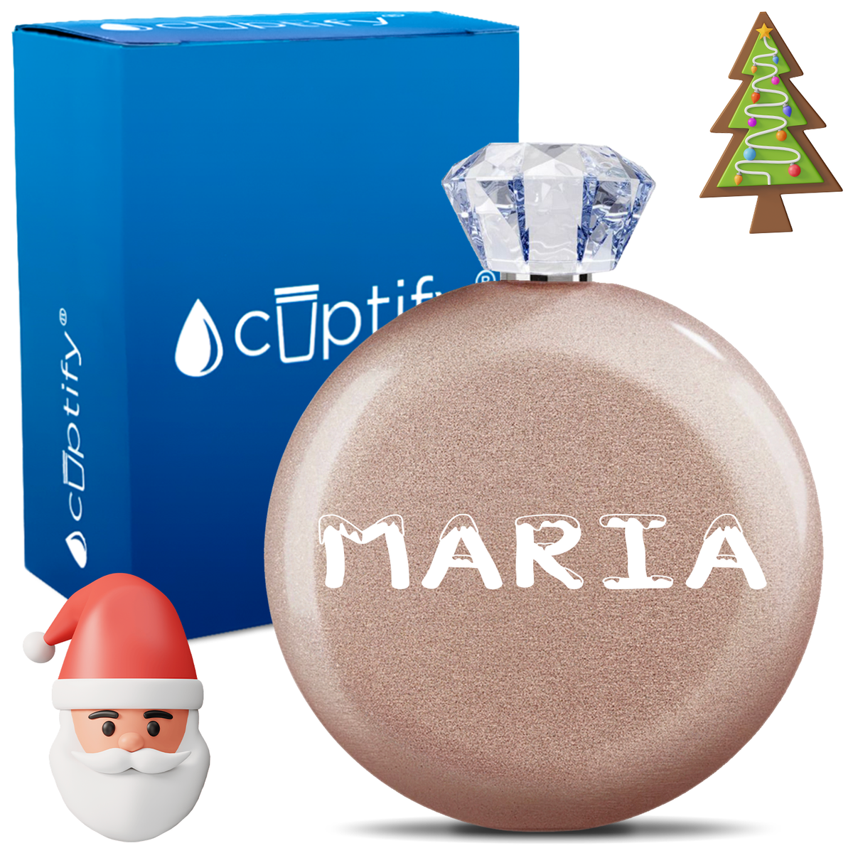 Personalized Snowy Christmas Font 5oz Jewel Flask