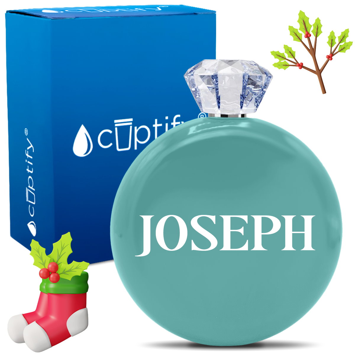 Personalized Merry Christmas Font 5oz Jewel Flask