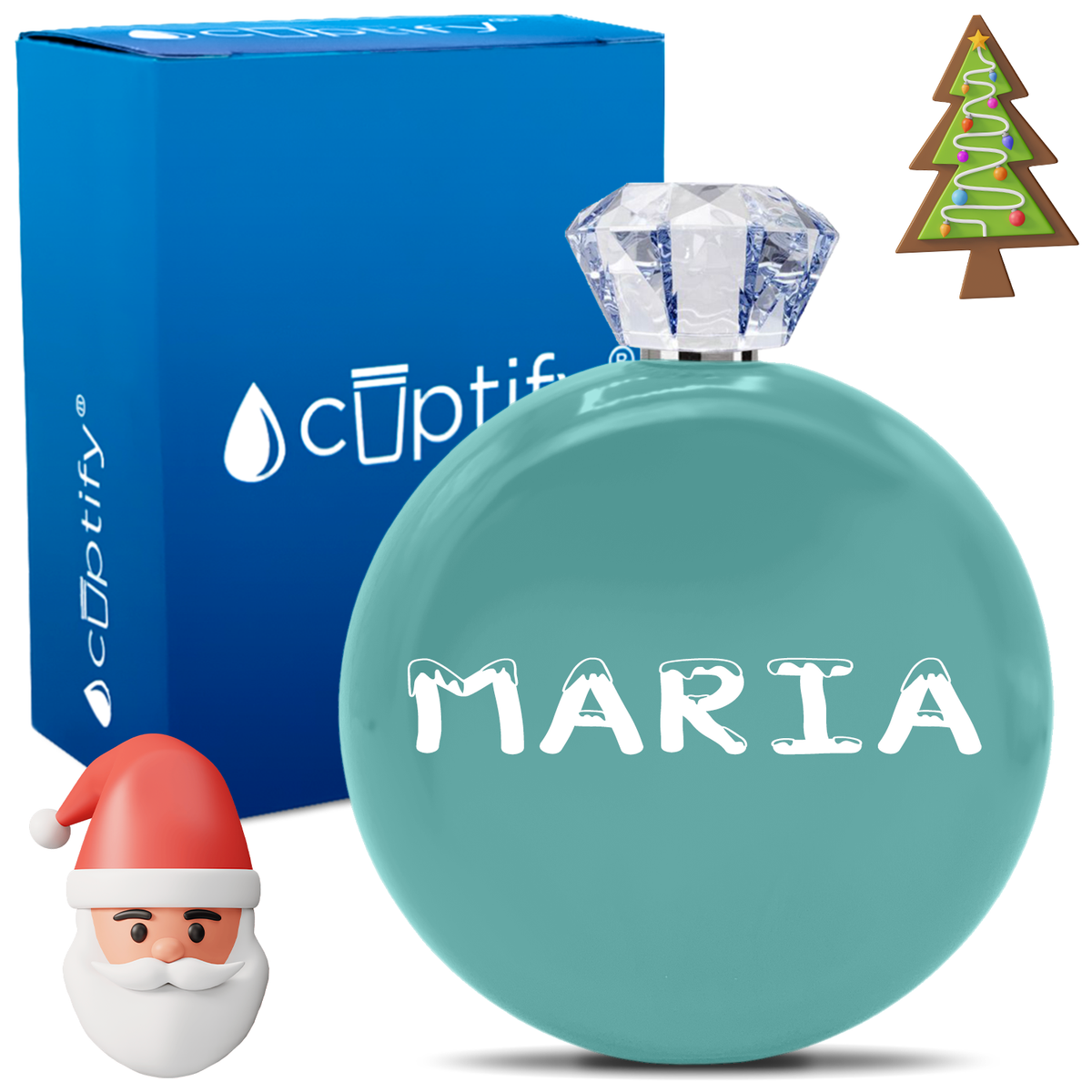 Personalized Snowy Christmas Font 5oz Jewel Flask