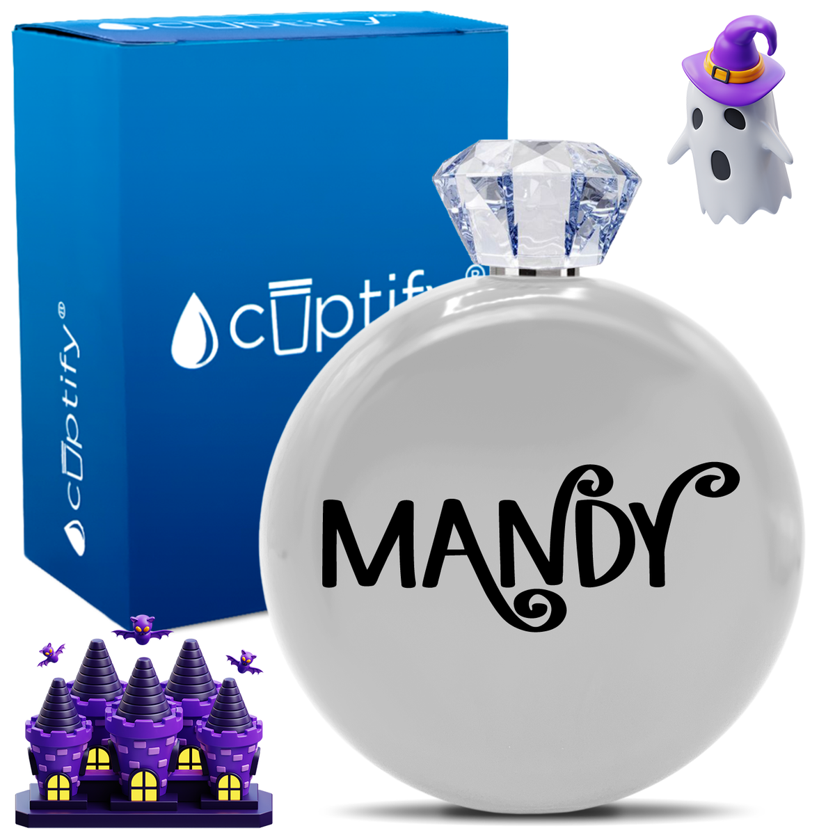 Personalized Curly Spooky Halloween Font 5oz Jewel Flask