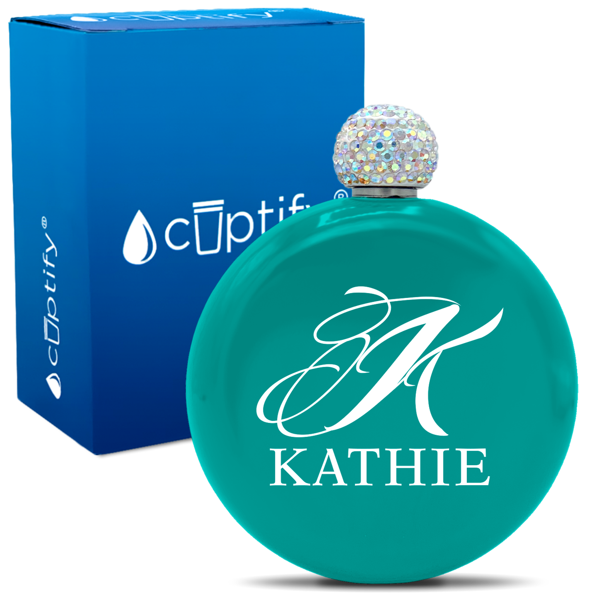 Personalized Script Initial and Name 5oz Rhinestone Flask