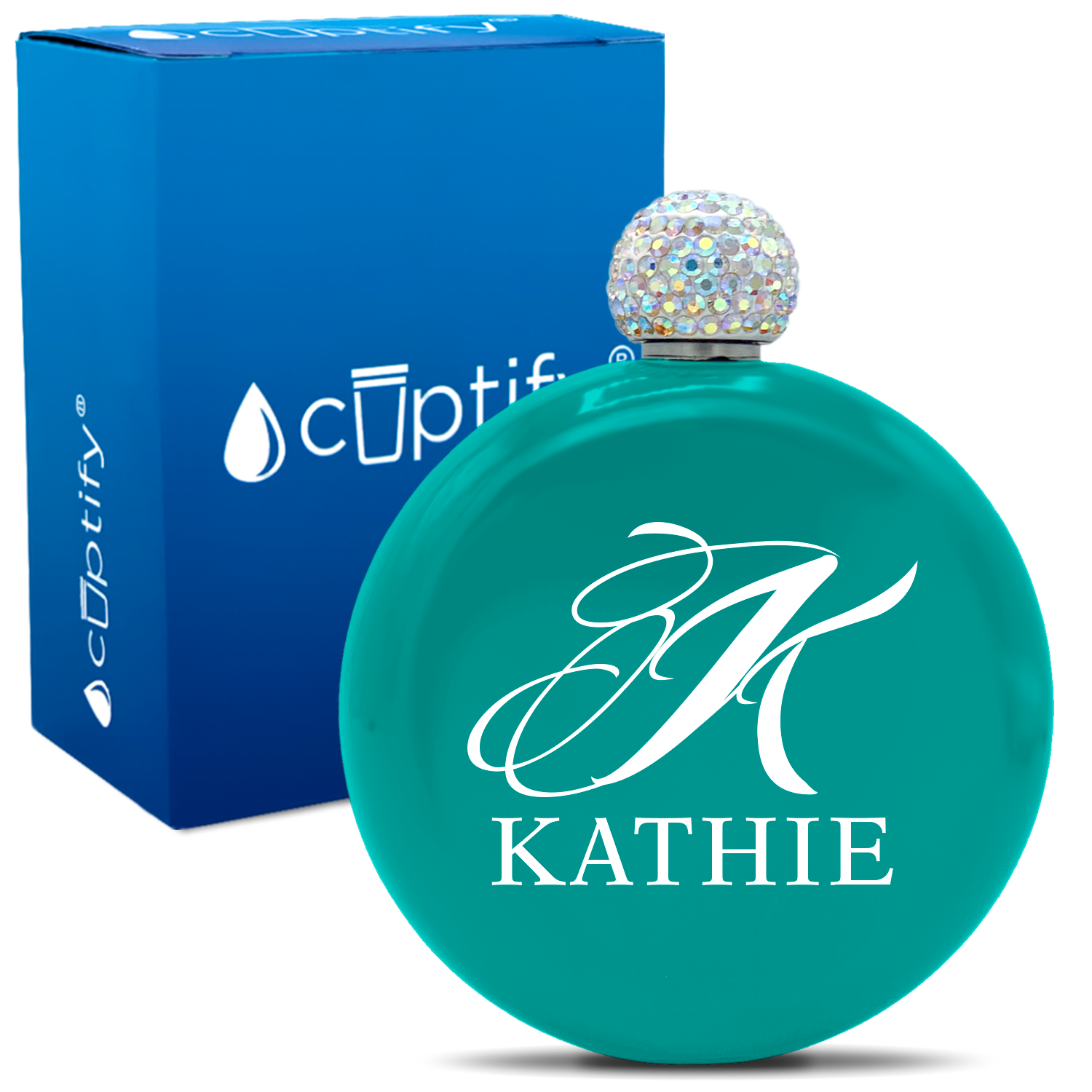 Personalized Script Initial and Name 5oz Rhinestone Flask