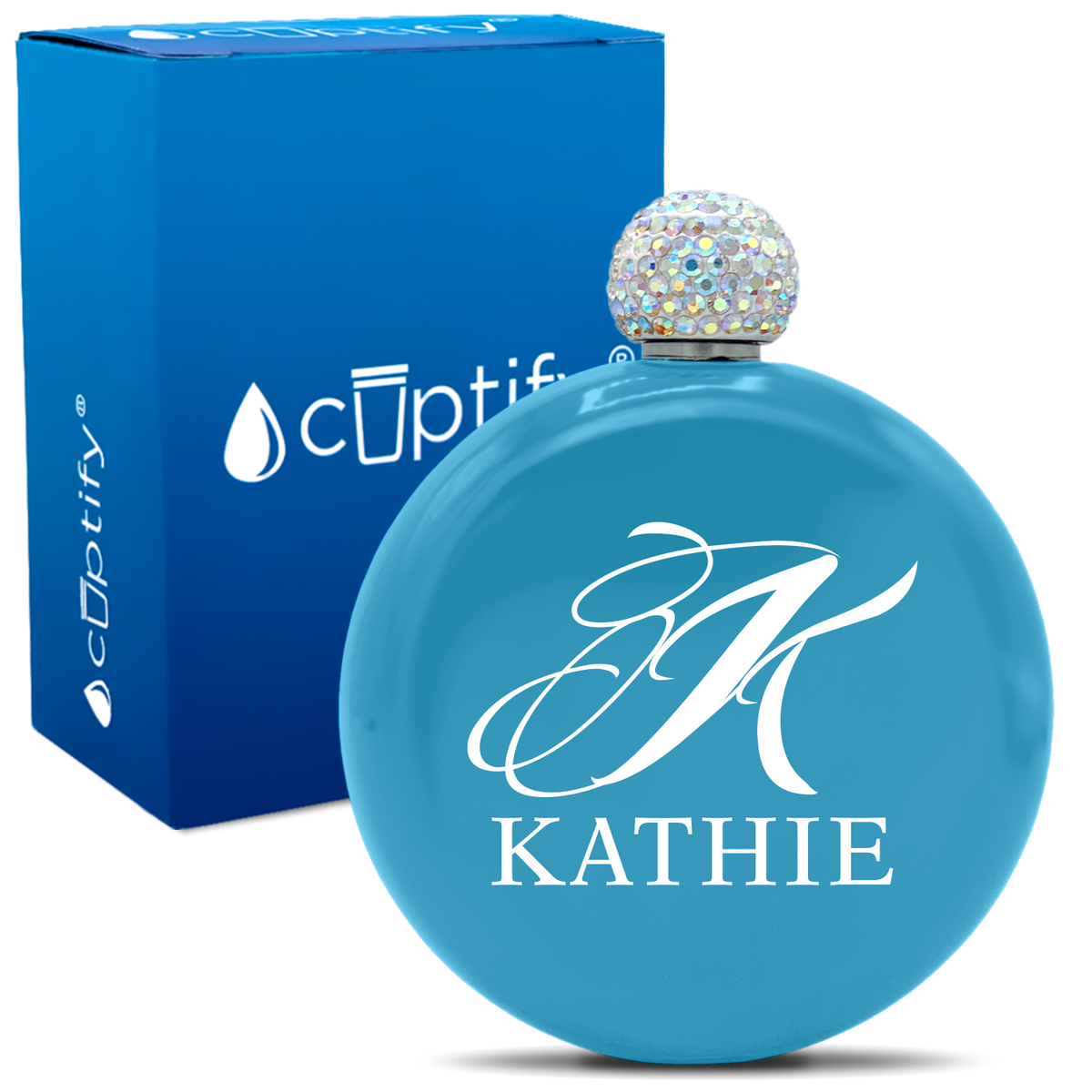 Personalized Script Initial and Name 5oz Rhinestone Flask
