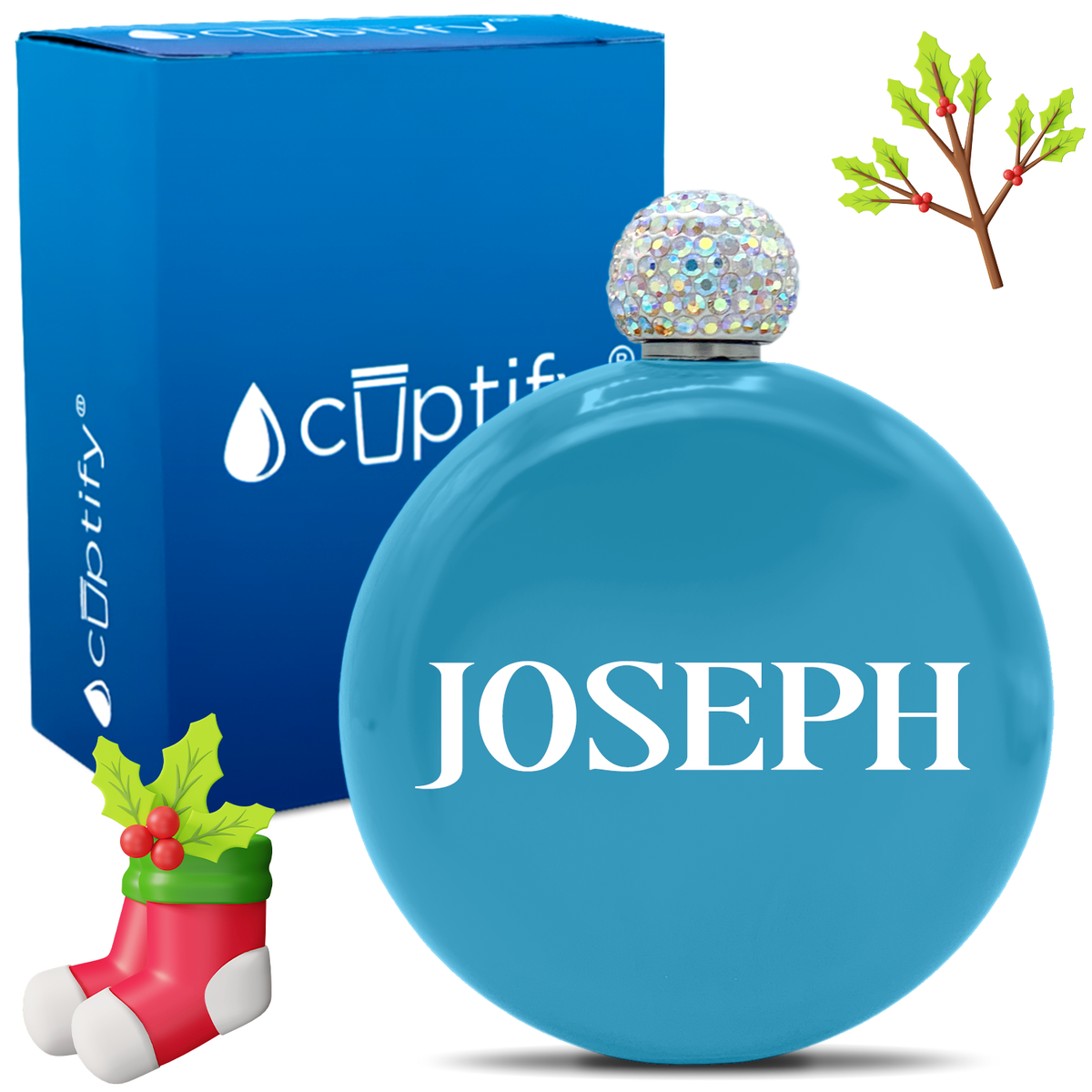 Personalized Merry Christmas Font 5oz Rhinestone Flask