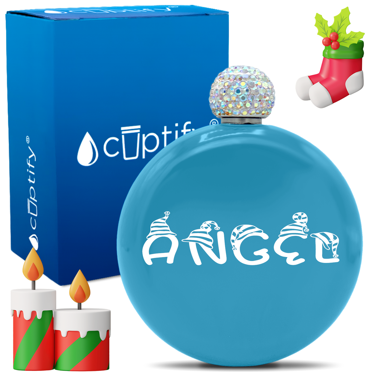 Personalized Elfen Christmas Font 5oz Rhinestone Flask