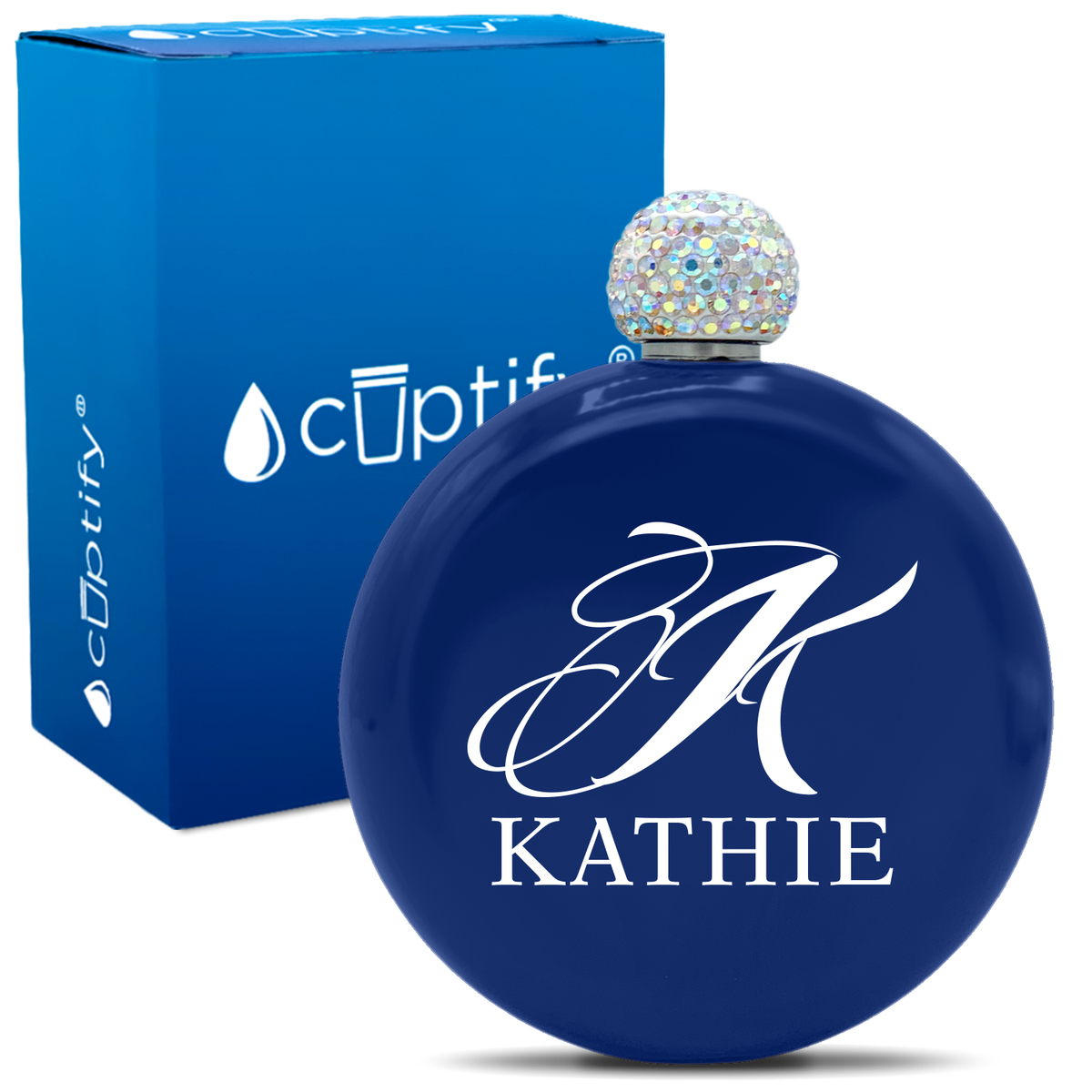 Personalized Script Initial and Name 5oz Rhinestone Flask