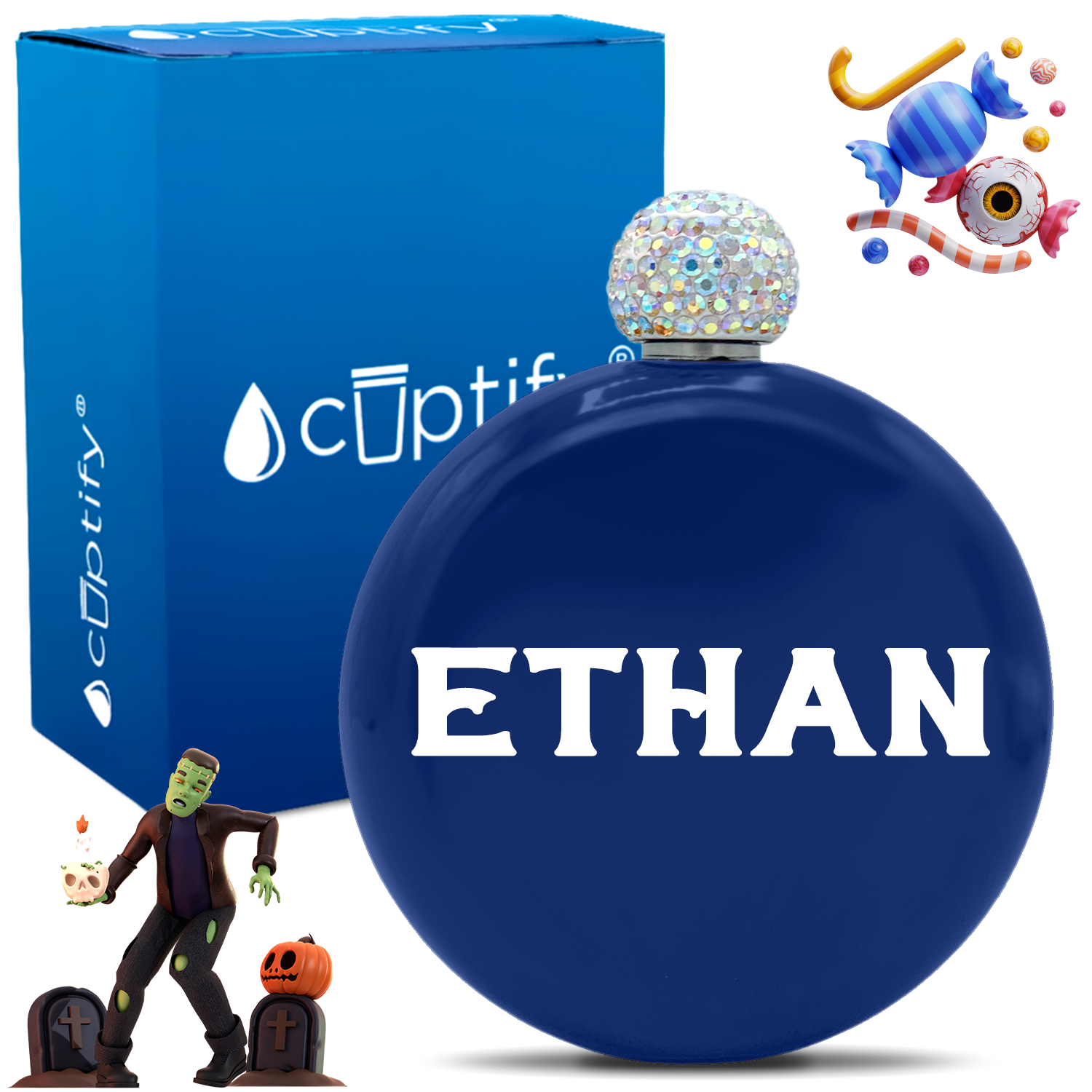 Personalized Grim Halloween Font 5oz Rhinestone Flask