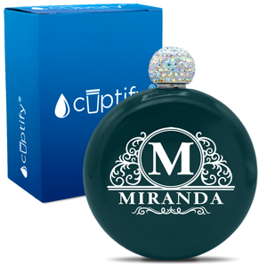 Personalized Elaborate Circle 5oz Rhinestone Flask