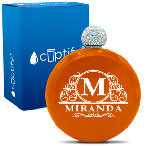 Personalized Elaborate Circle 5oz Rhinestone Flask