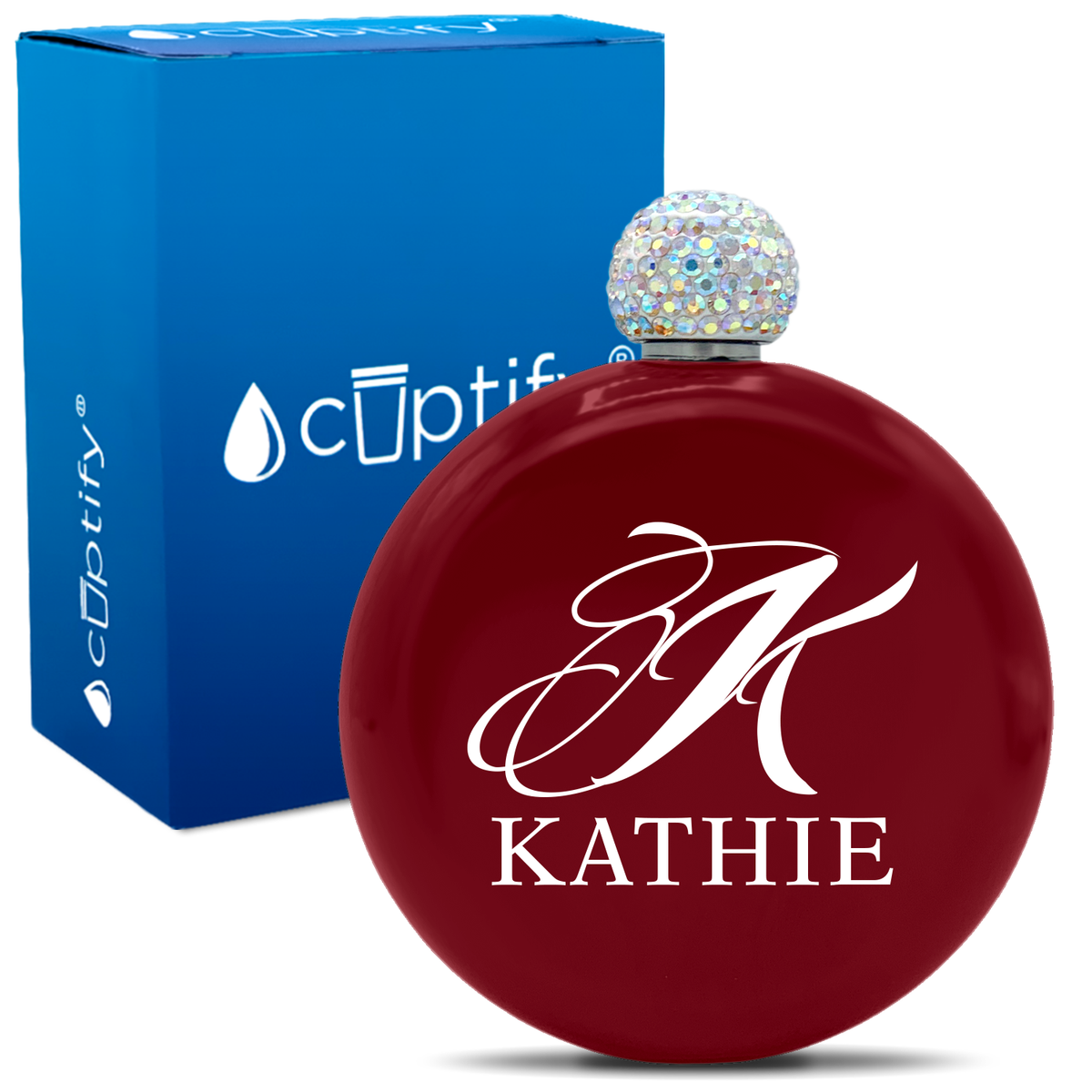 Personalized Script Initial and Name 5oz Rhinestone Flask