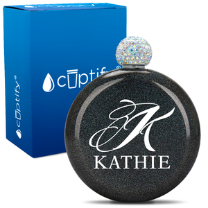 Personalized Script Initial and Name 5oz Rhinestone Flask