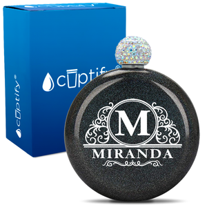 Personalized Elaborate Circle 5oz Rhinestone Flask