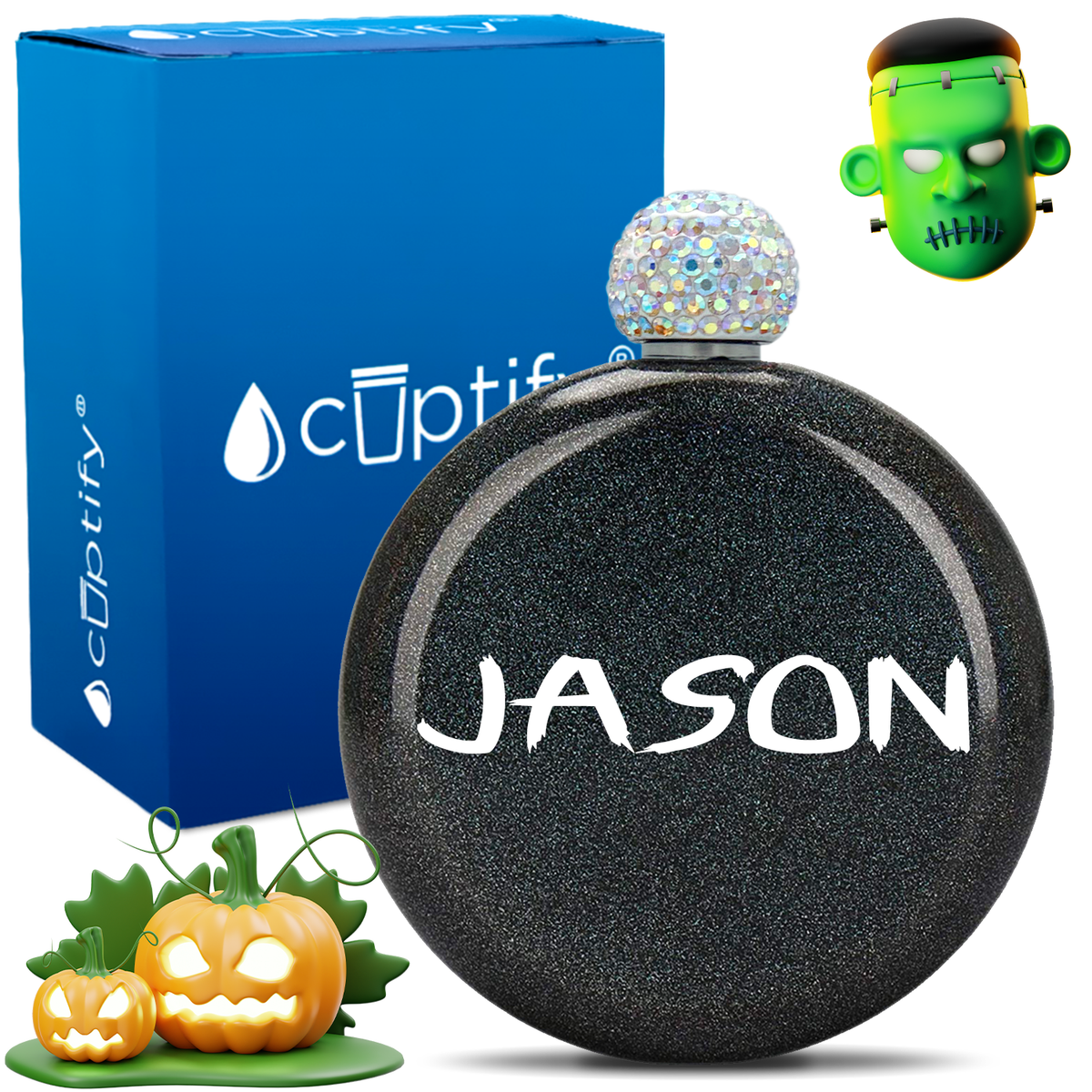 Personalized Scary Halloween Font 5oz Rhinestone Flask