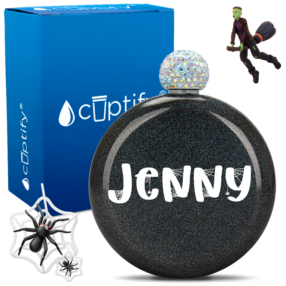 Personalized Spooky Halloween Font 5oz Rhinestone Flask