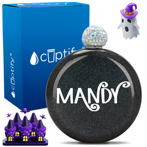 Personalized Curly Spooky Halloween Font 5oz Rhinestone Flask