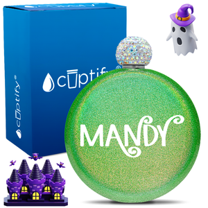 Personalized Curly Spooky Halloween Font 5oz Rhinestone Flask