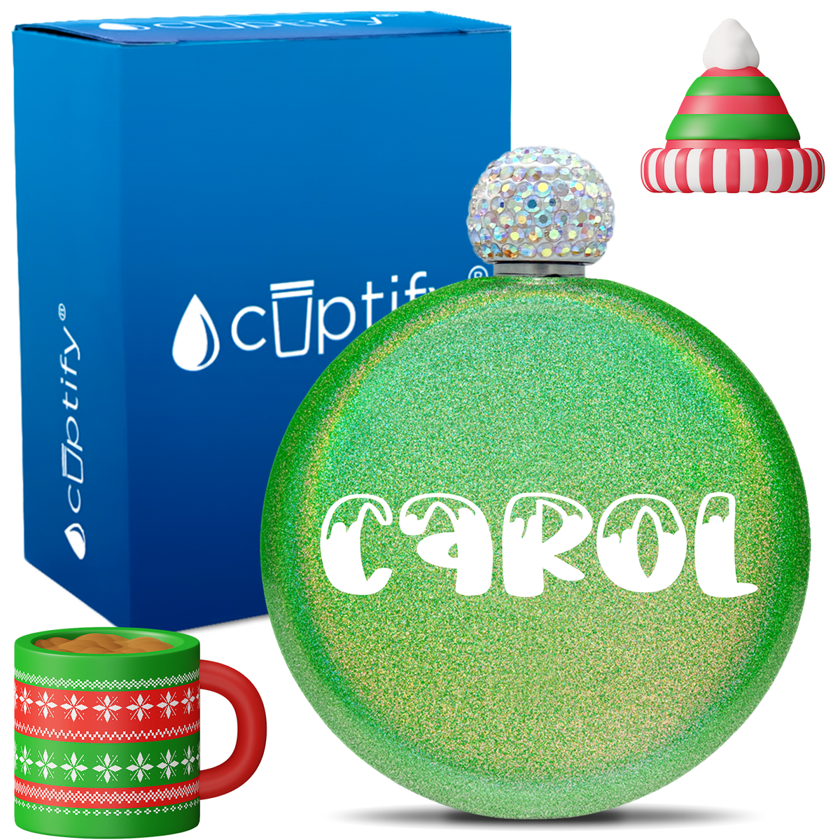 Personalized Frosty Christmas Font 5oz Rhinestone Flask