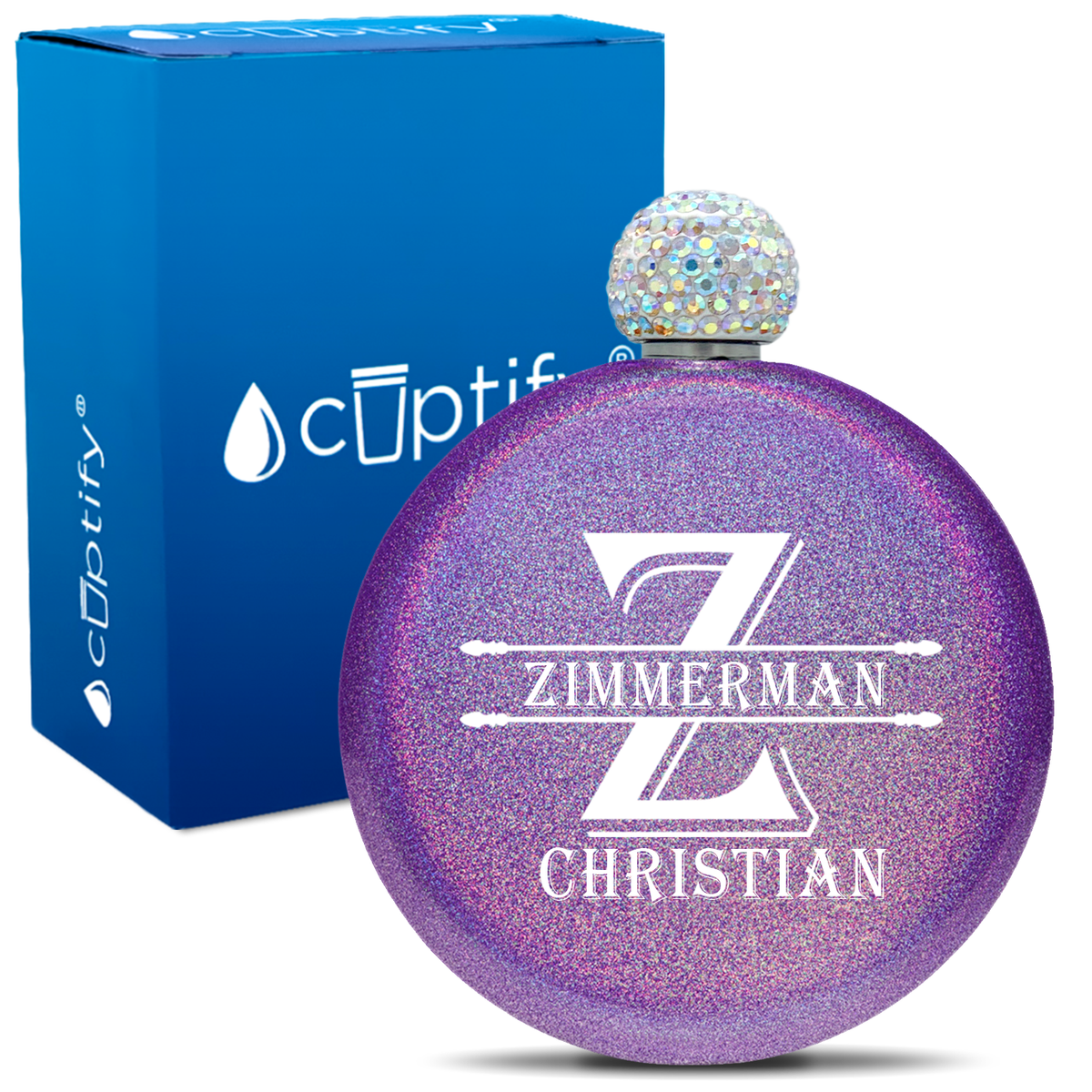 Personalized Initial Block 5oz Rhinestone Flask