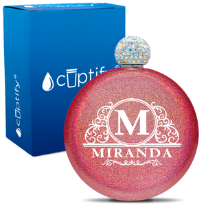 Personalized Elaborate Circle 5oz Rhinestone Flask