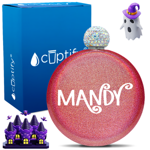 Personalized Curly Spooky Halloween Font 5oz Rhinestone Flask