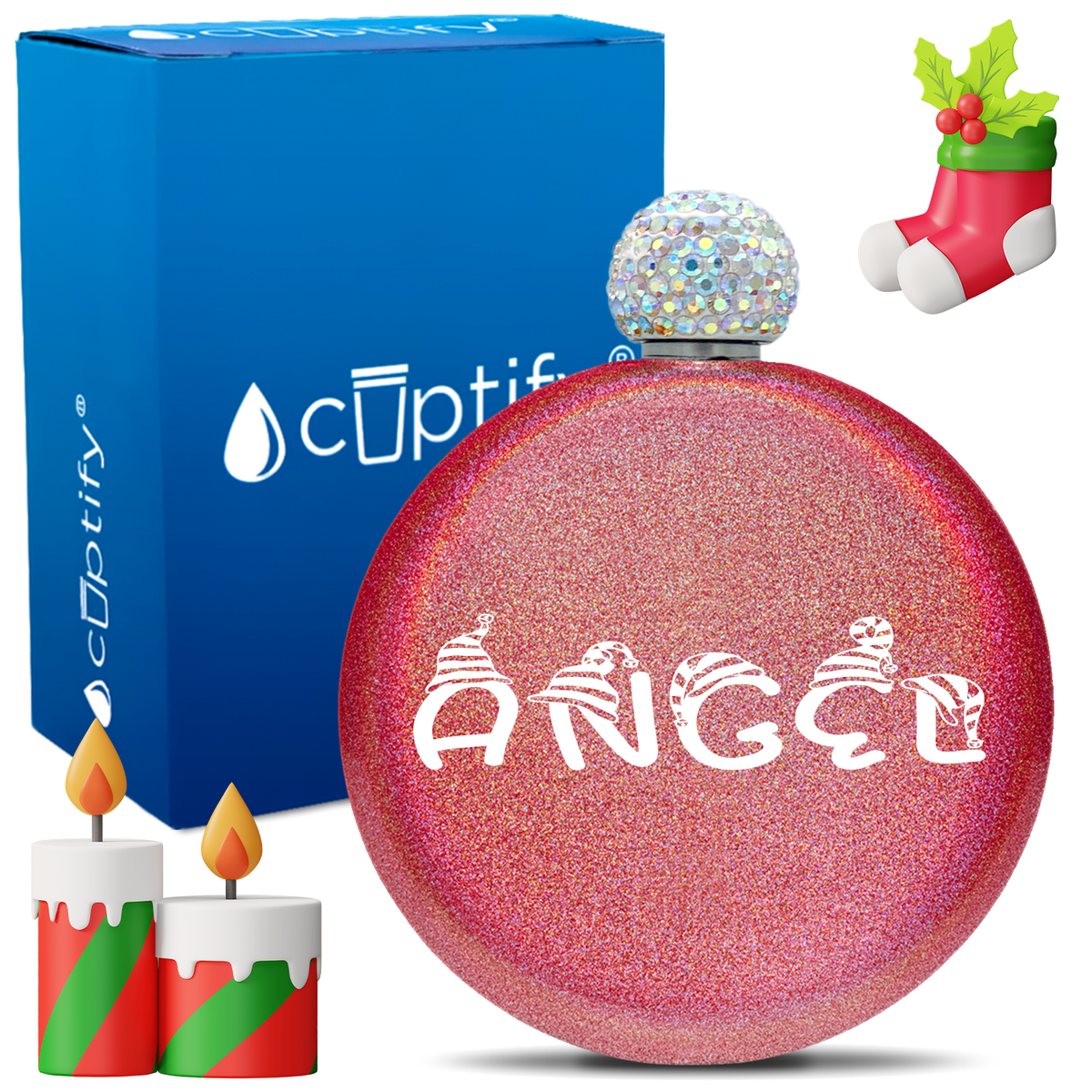 Personalized Elfen Christmas Font 5oz Rhinestone Flask