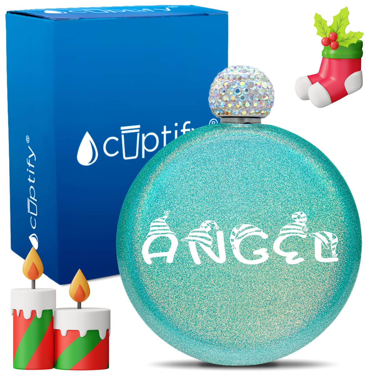 Personalized Elfen Christmas Font 5oz Rhinestone Flask