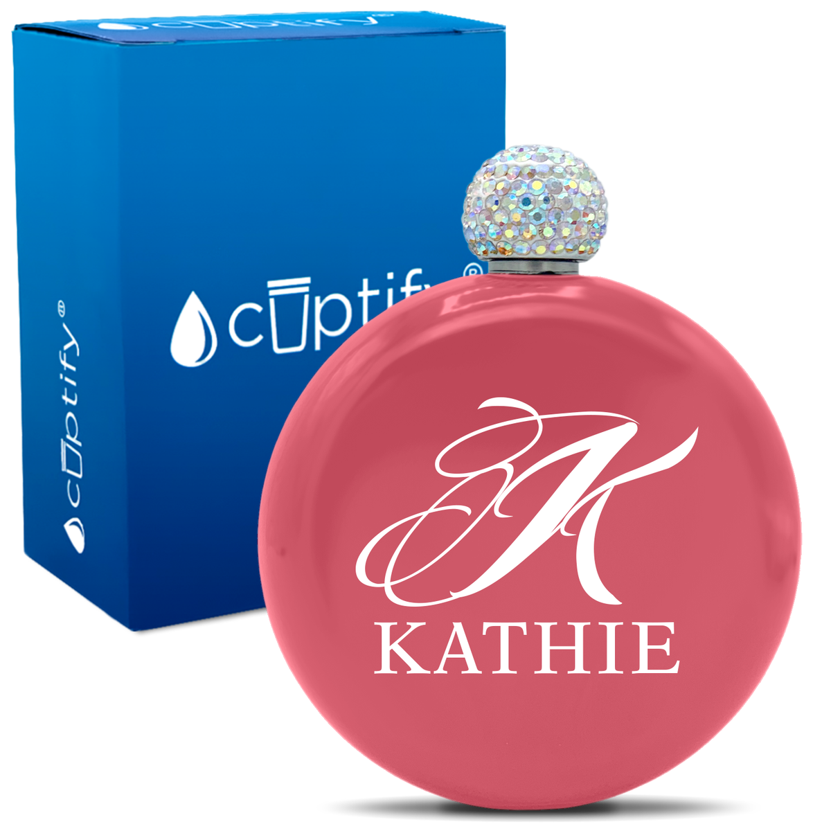 Personalized Script Initial and Name 5oz Rhinestone Flask